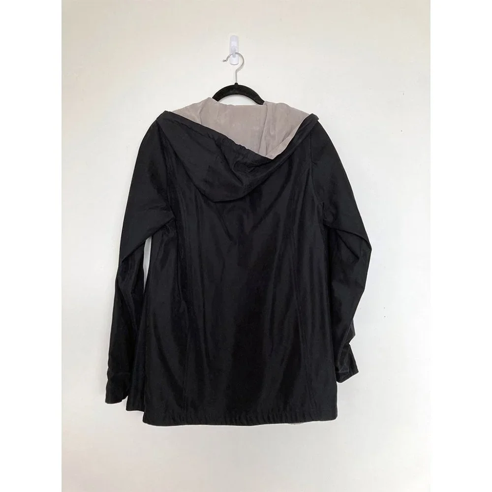 Faux Suede Black and Tan Reversible Hooded Jacket - Picture 2 of 4